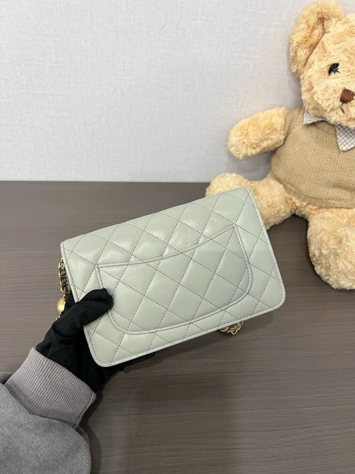 CHANEL Pearl Gray Lambskin WOC Crossbody Bag For Women