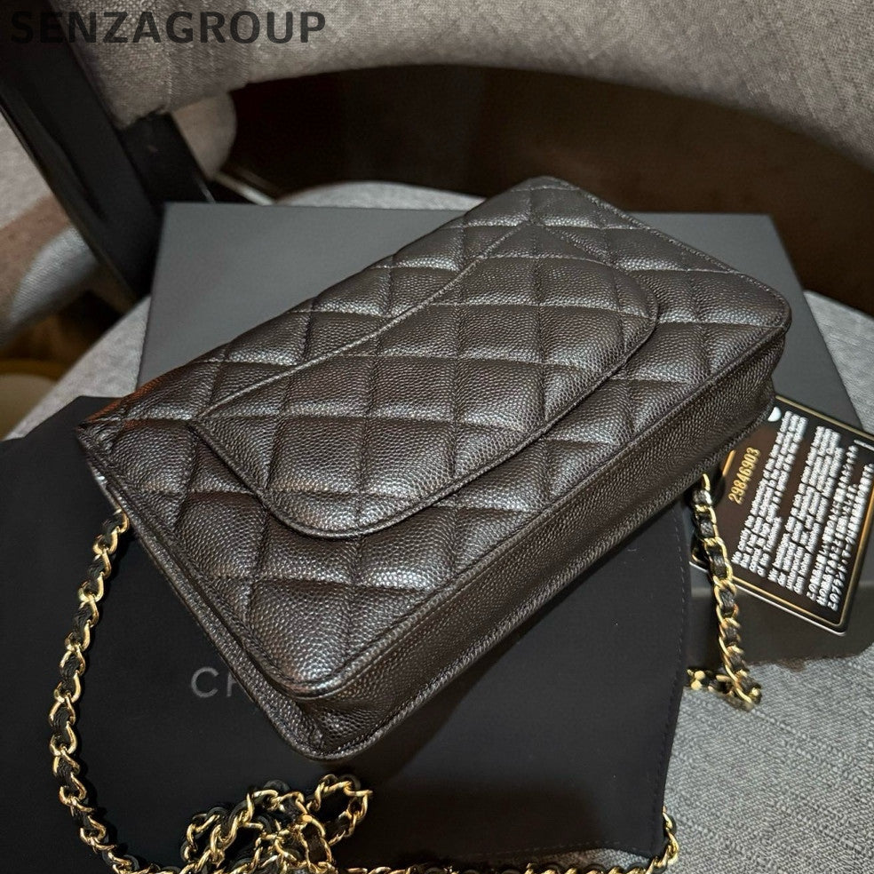 Chanel Black Gold WOC Chain Shoulder Crossbody Bag Quilted Classic
