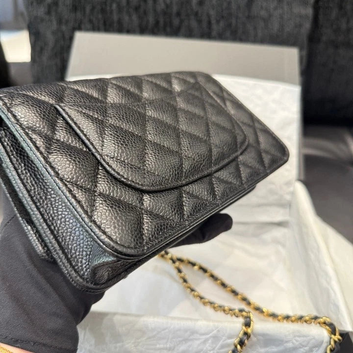 Chanel Woc Calfskin Chain Shoulder Crossbody Bag Black Gold Women Classic D