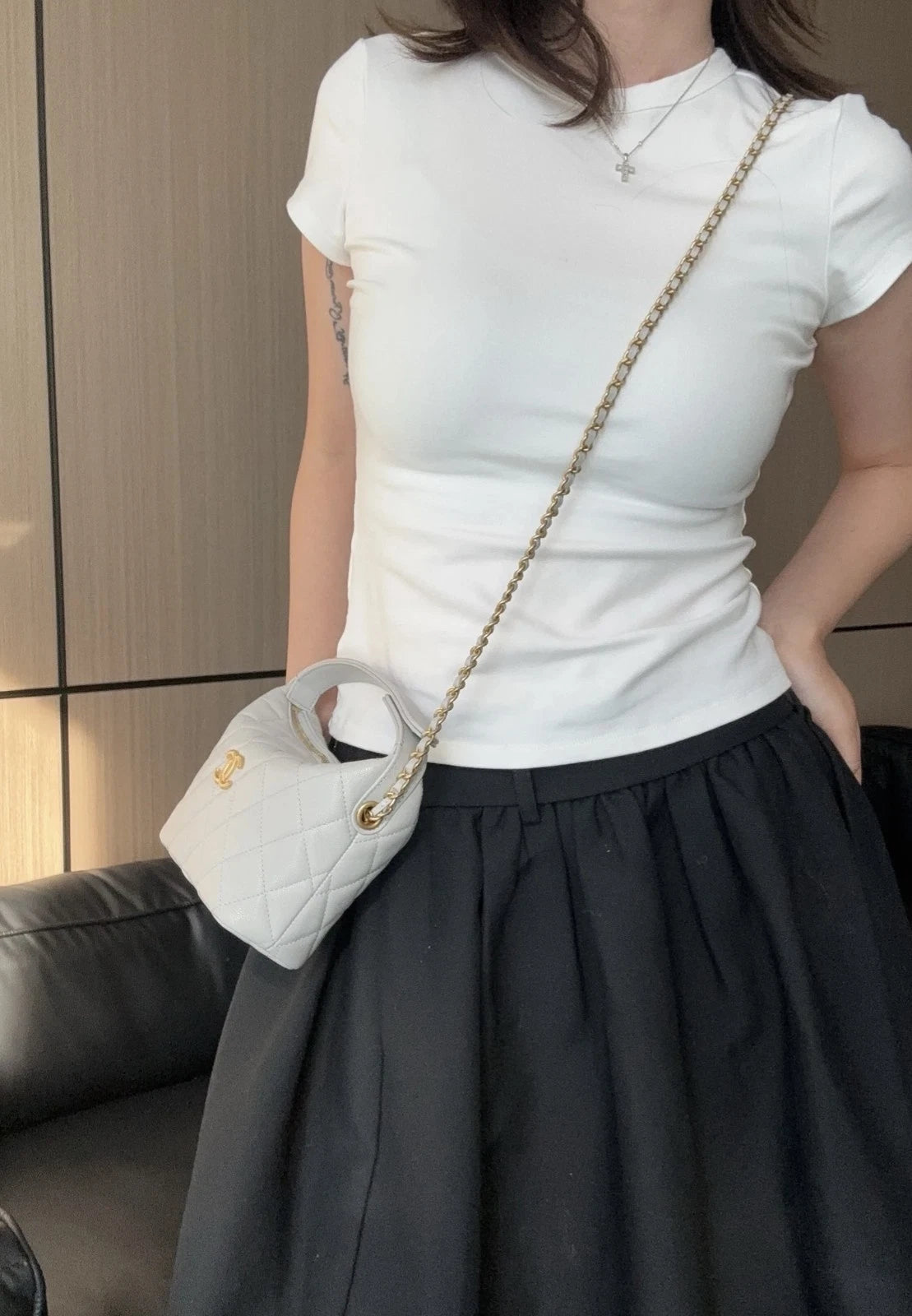 New CHANEL Gray Leather Lunch Box Bag For Women Handbag Shoulder Crossbody