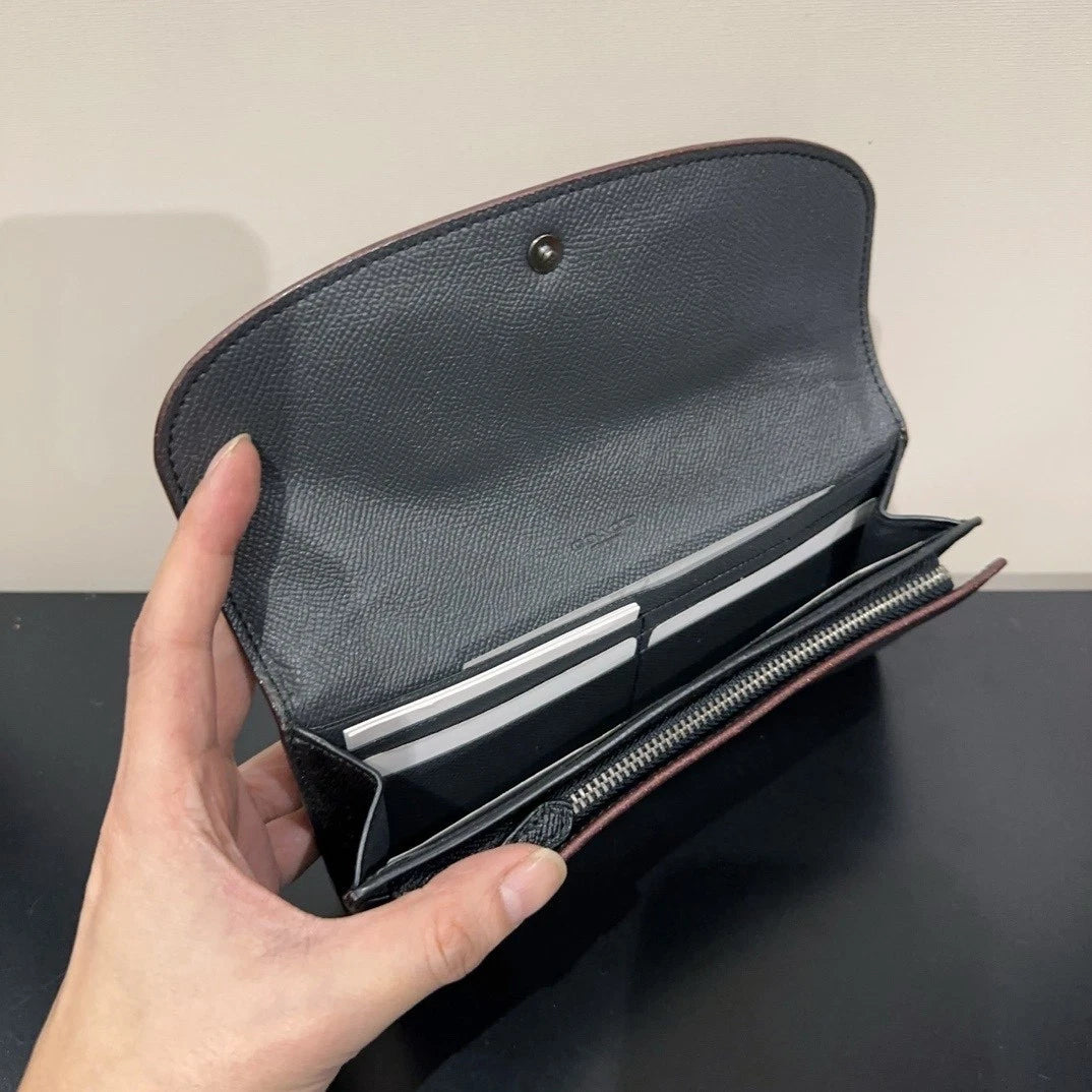 Coach Women's Panda Envelope Leather Long Wallet Clutch Black