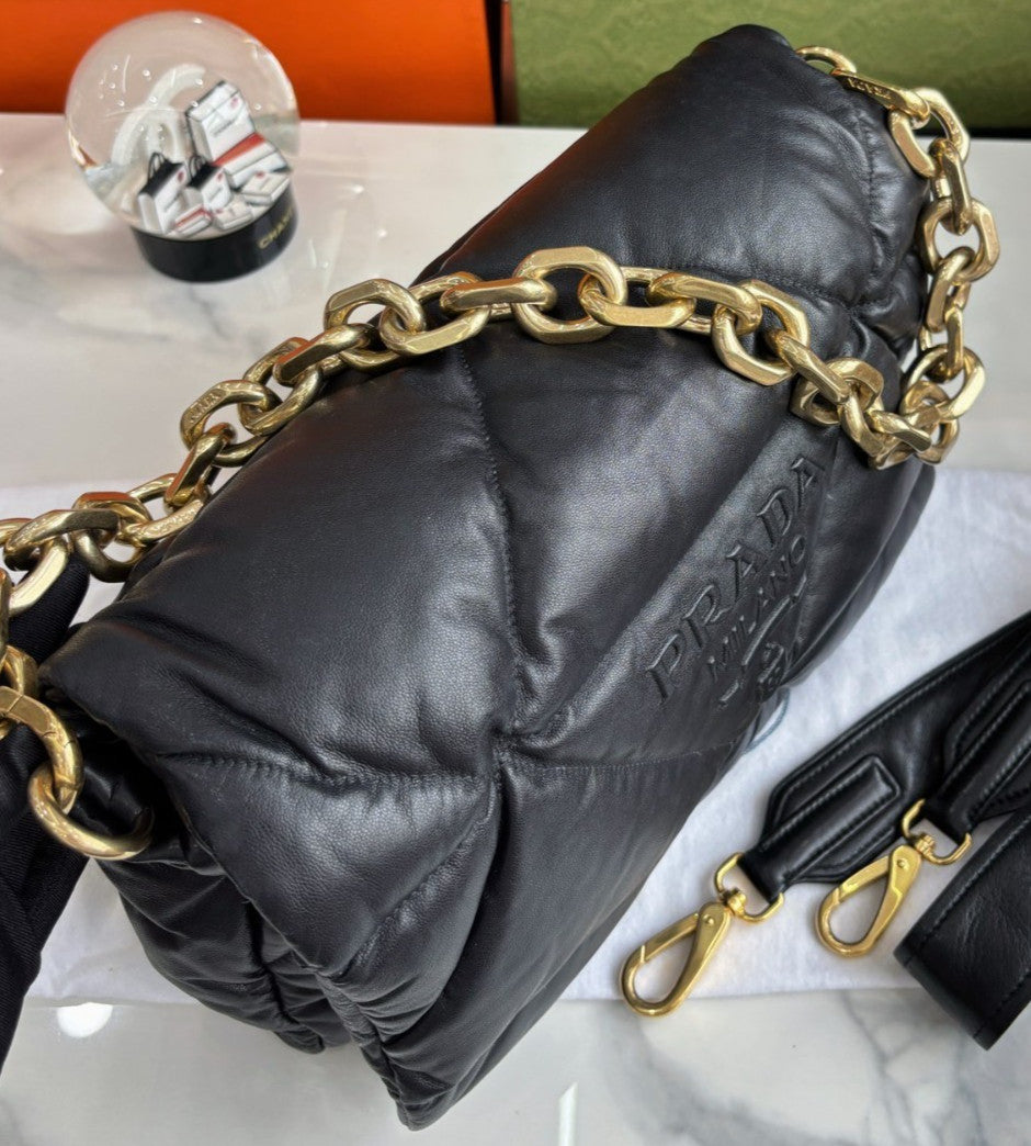 PRADA PUFFER Chain Strap Black Gold 2WAY Shoulder bag Almost Brand NEW Women
