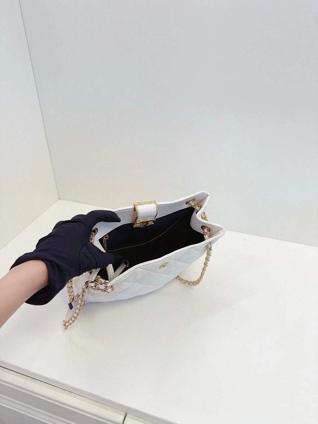 CHANEL White Gold Hardware Small Hobo Handbag For Women