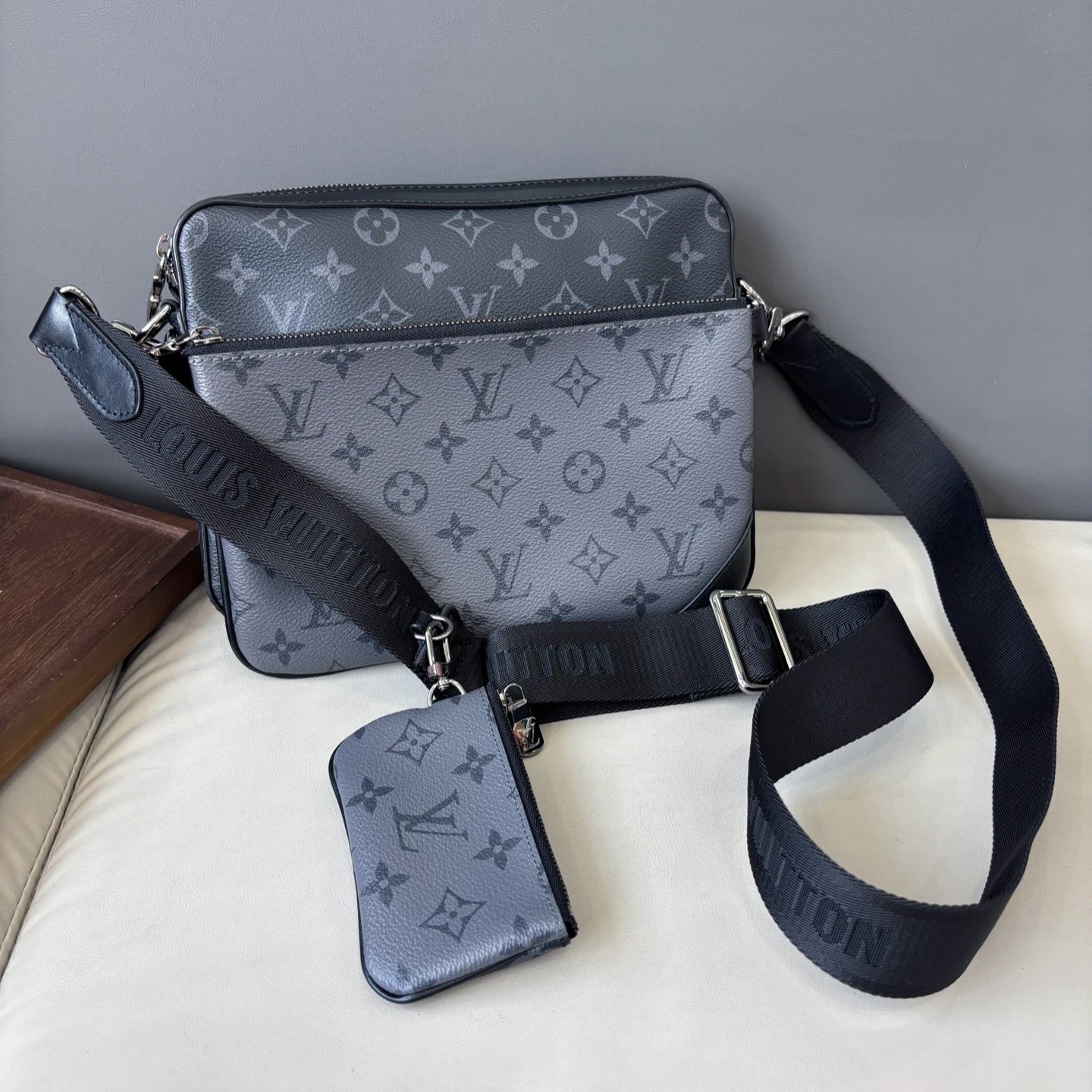 Louis Vuitton Trio Monogram Canvas Black Shoulder Bag Crossbody Messenger Bag