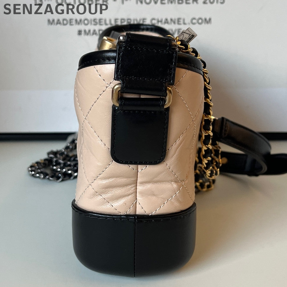 Chanel Gabrielle Small Chain Shoulder Crossbody Bag Beige Black