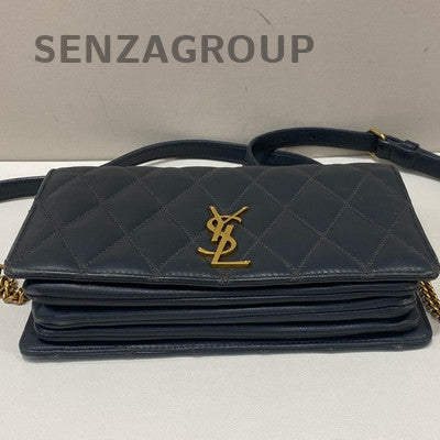 YSL Dark Grey Quilted Chain Shoulder Bag Gold Hardware Classic Fashion