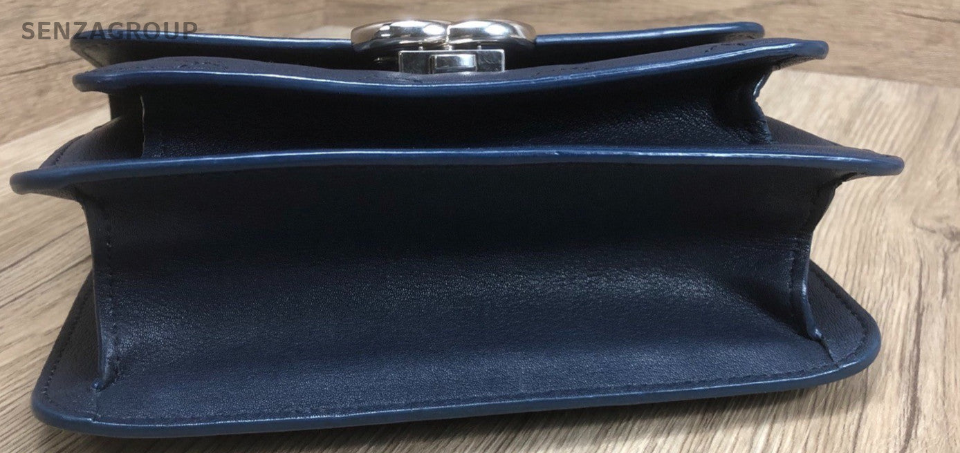 Chanel Cuba Chain Shoulder Bag Crossbody Blue Silver Women Classic Diamond