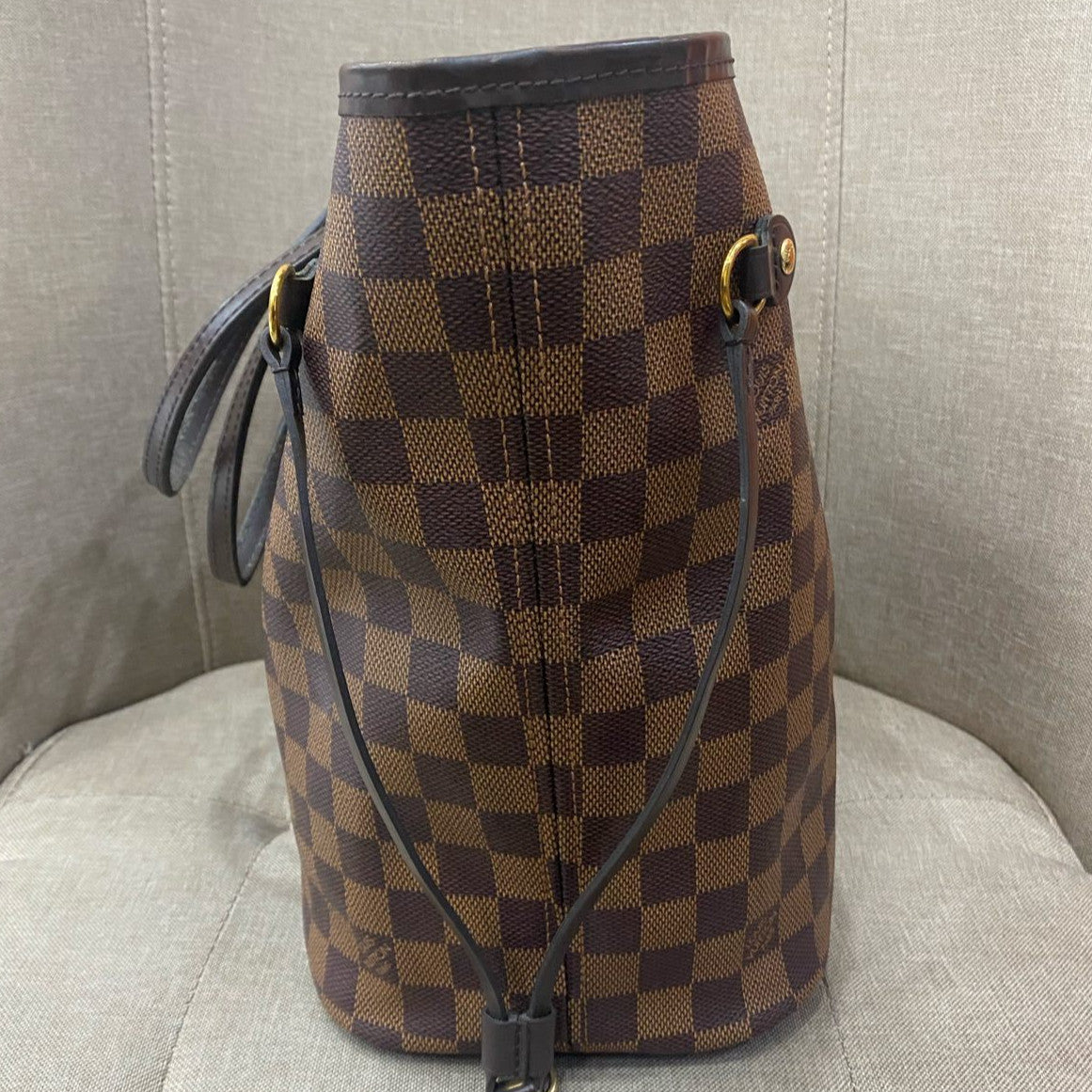Louis Vuitton Neverfull MM Damier Ebene Tote Bag Brown Gold Hardware