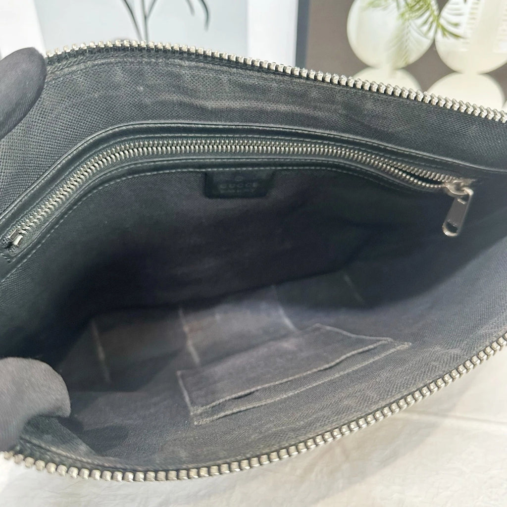Gucci Black Monogram Stripe Canvas Leather Clutch Bag For Women