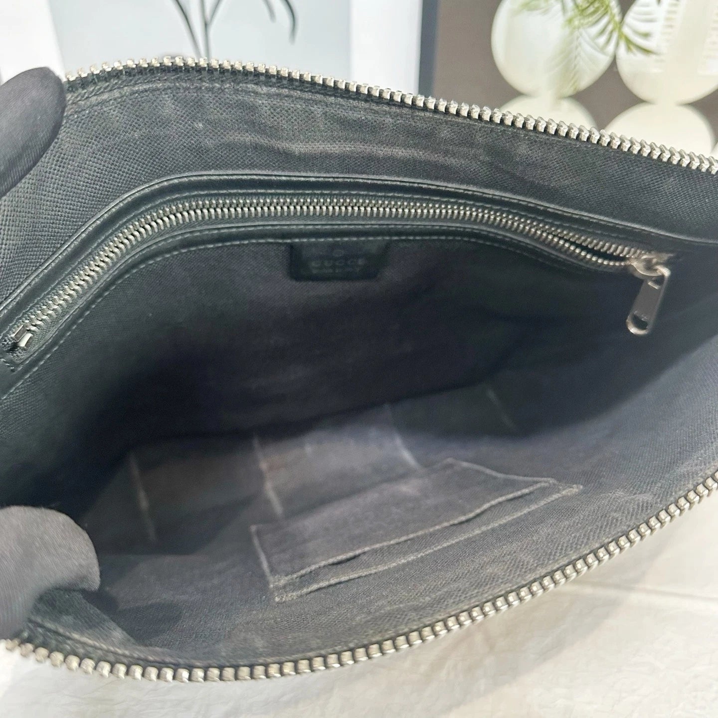 Gucci Black Monogram Stripe Canvas Leather Clutch Bag For Women