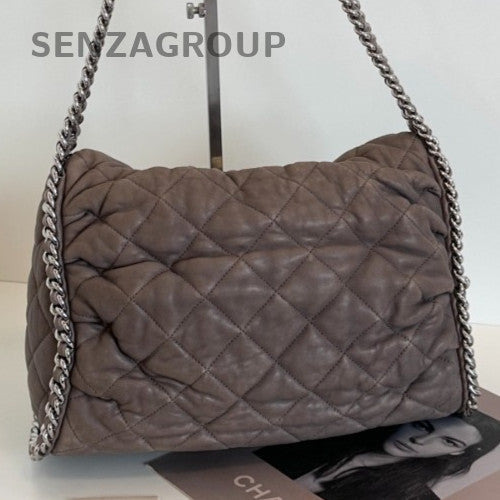 Chanel Hobo Chain Shoulder Bag Brown Silver Diamond Women Classic Designer