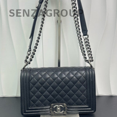 Chanel Le Boy Black Silver Quilted Calfskin Chain Shoulder Bag Classic