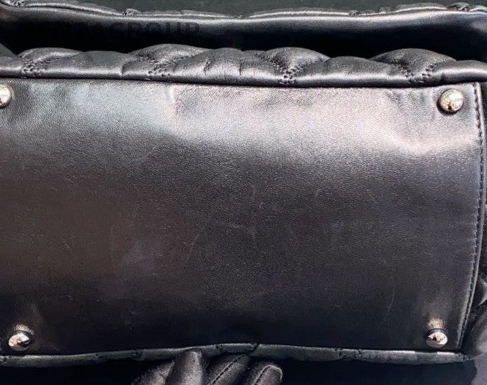 Chanel Lambskin Leather Vintage Chain Shoulder Bag Black Silver Women Classic