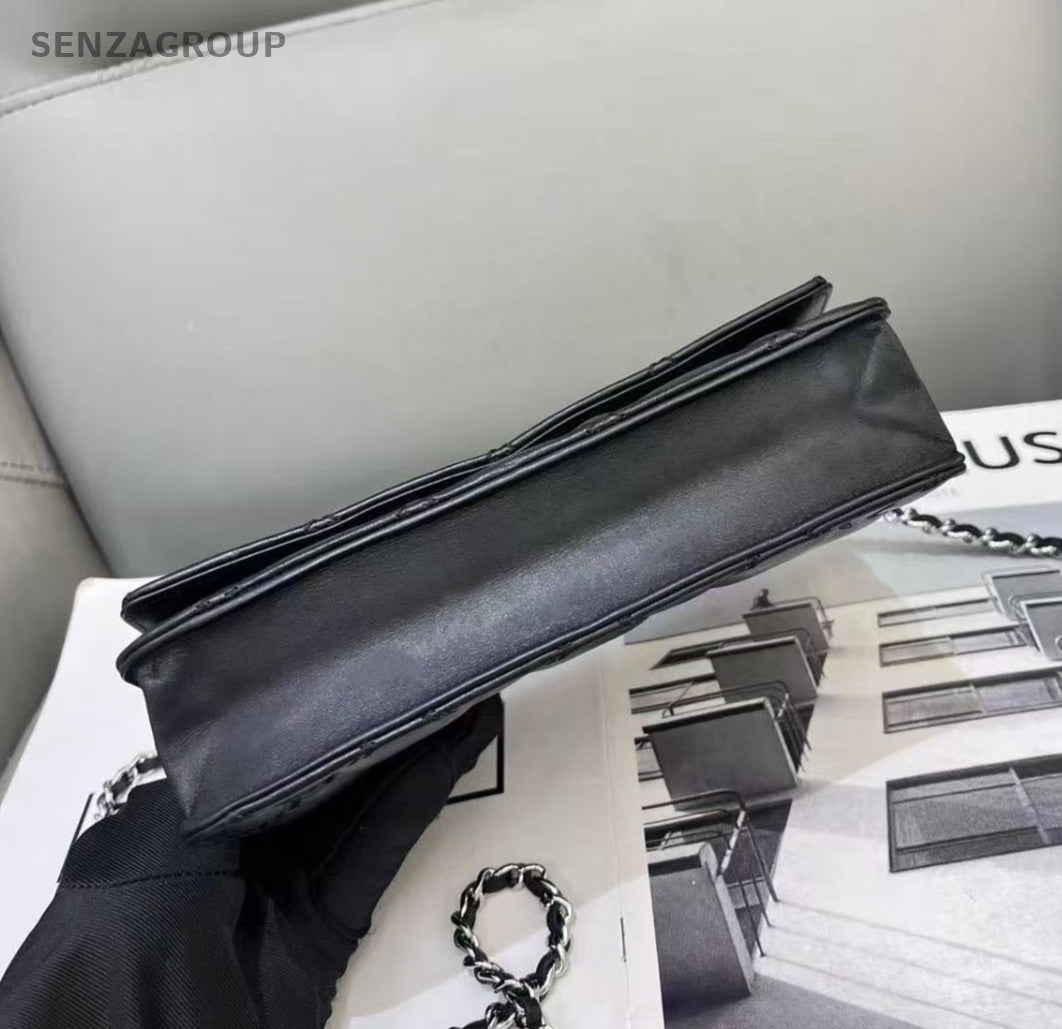 CHANEL CC Logo Woc Chain Shoulder bag Crossbody Black Silver Women