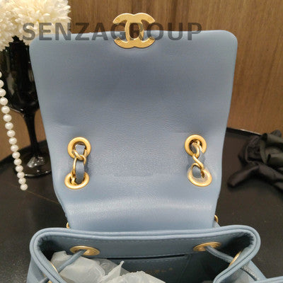 Chanel Quilted Chain Backpack Blue Gold Hardware Classic Fashion Women