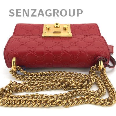 Gucci Padlock Small Red GG Print Gold Chain Crossbody Bag for Women