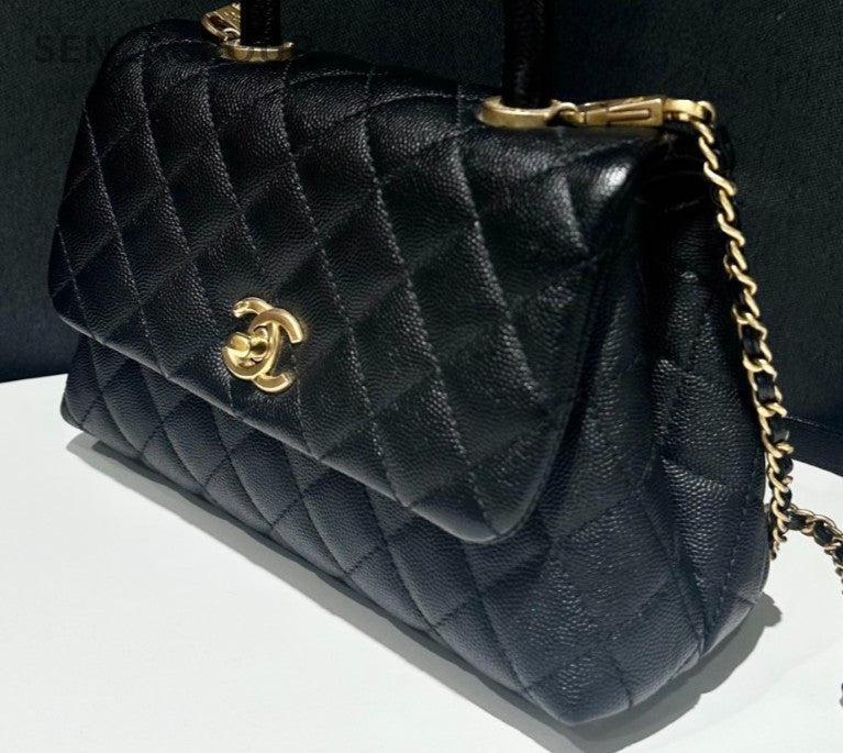 Chanel Cocohandle PM Top Handle Bag Chain Crossbody Black Gold Women Classic
