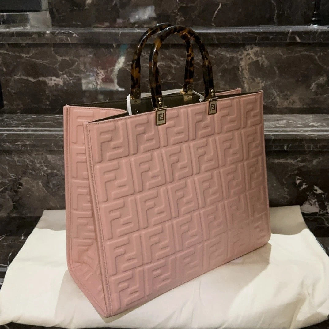 Fendi Sunshine Embossed Leather Tote Bag For Women