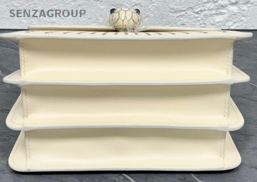BVLGARI Serpenti Forever Calfskin Top Handle Shoulder Bag Ivory Women Classic