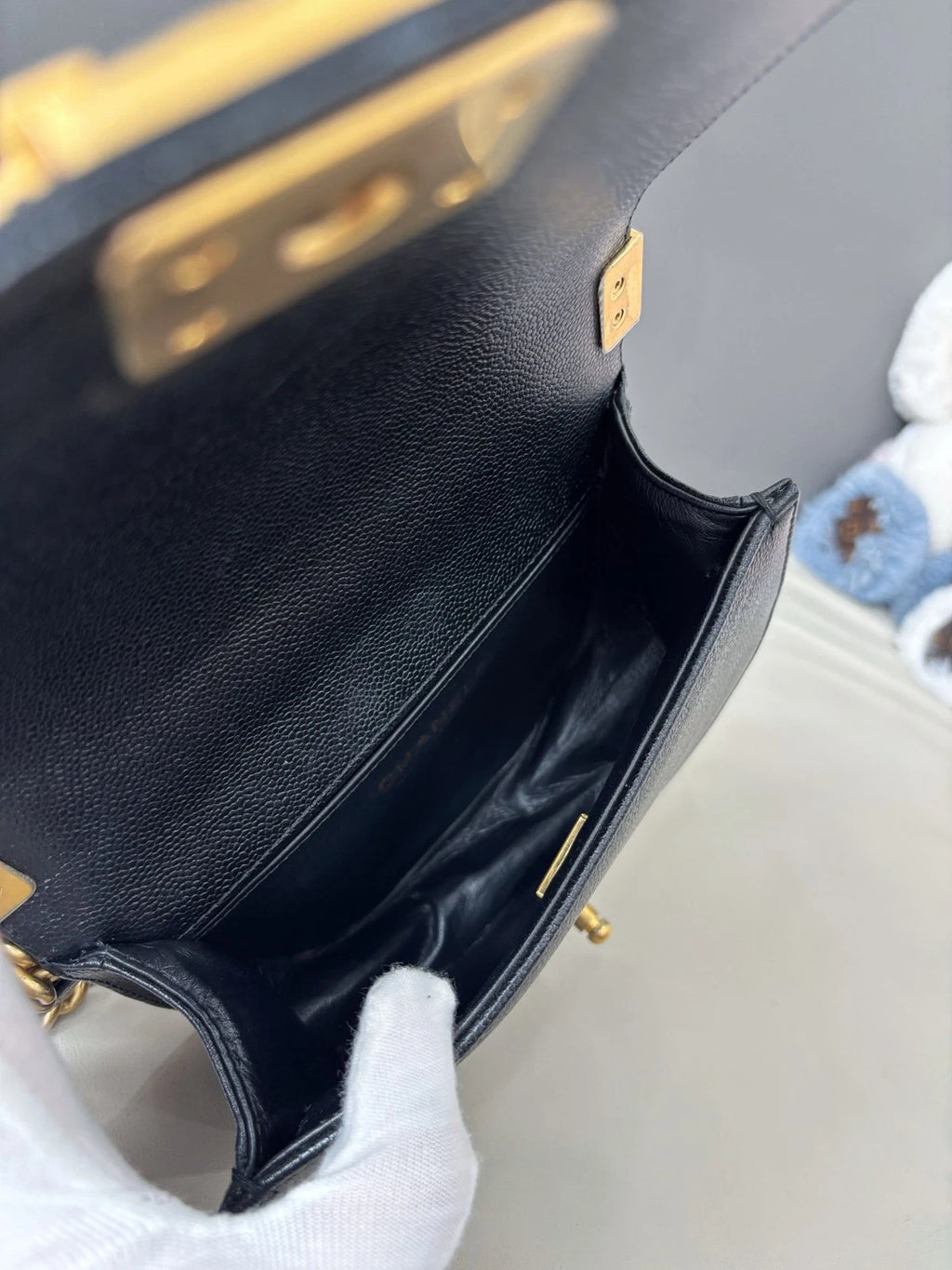 Chanel Le Boy Crossbody Shoulder Bag Black Gold Women Classic