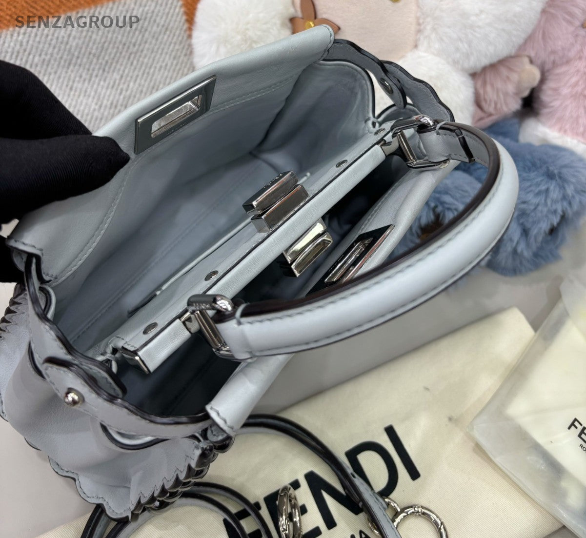 FENDI Peekaboo PM Top Handle 2way Shoulder Handbag Light gray Women Classic