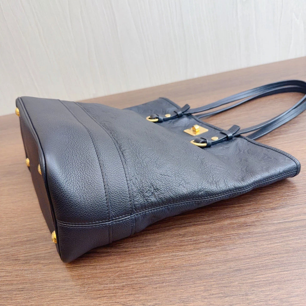 Louis Vuitton Calfskin Tote Shoulder Bag Black Gold Women Classic