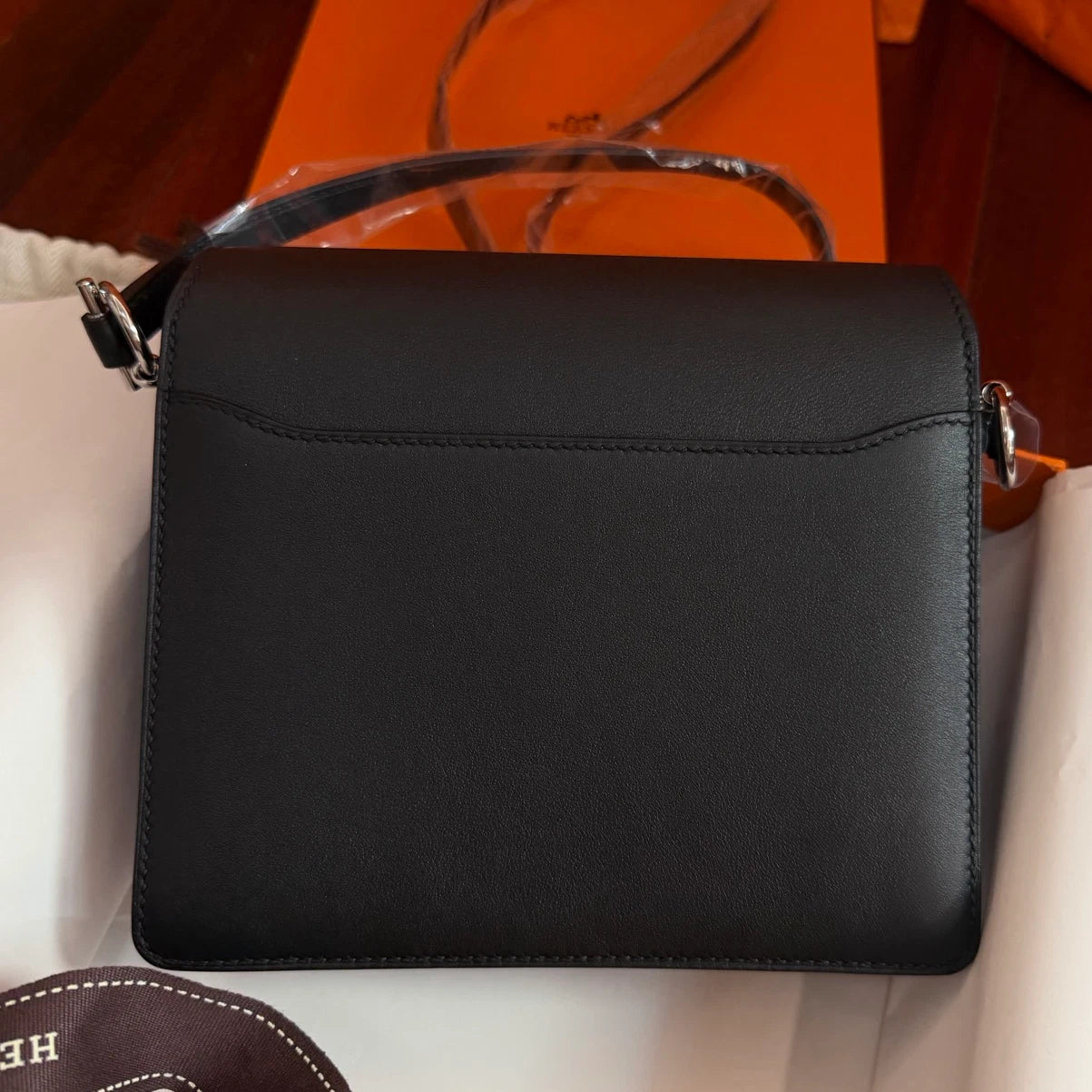 Hermes Roulis Mini Shoulder Bag Black Silver Used Women Classic Fashion