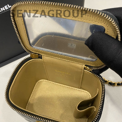 Chanel Mini Quilted Double Flap Box Bag Black Gold Chain Shoulder Bag