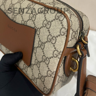 Gucci GG Emblem Camera Bag Beige Brown Gold Buckle Classic Women's Shoulder