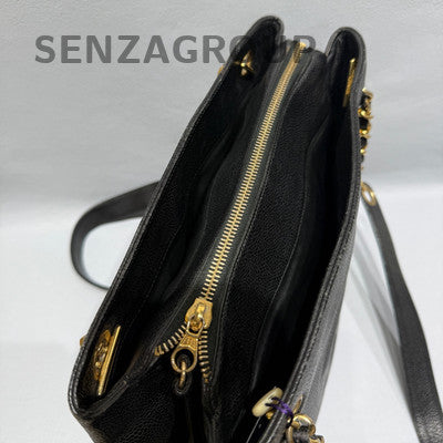 Chanel Gold Ball Zipper Tote Shoulder Crossbody Bag Black Gold