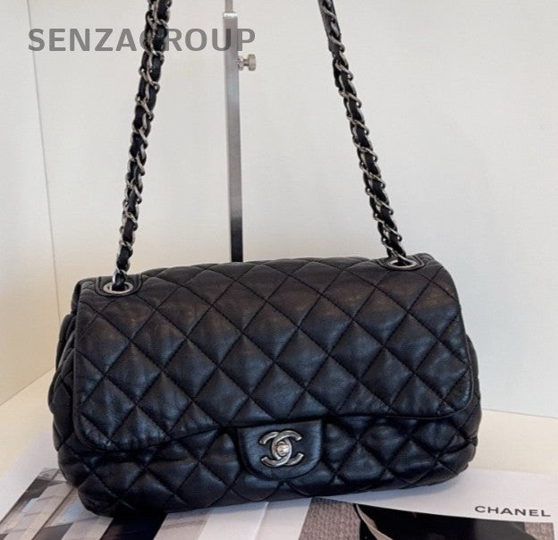 Chanel Classic Flap Jumbo Chain Shoulder bag Black Silver Women Diamond Fashion