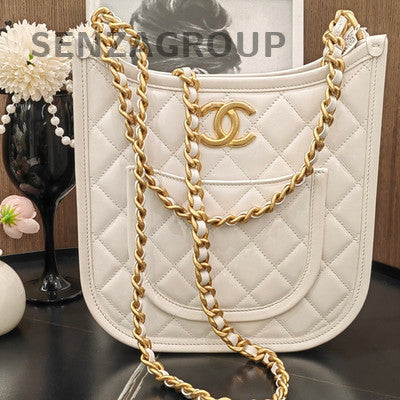 Chanel Hobo Bag White Gold Lambskin Quilted Chain Shoulder Bag Classic