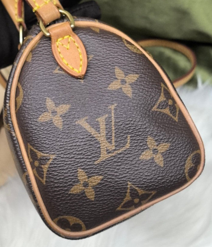 Louis Vuitton Speedy Nano Monogram Crossbody Brown Gold Used Women Classic