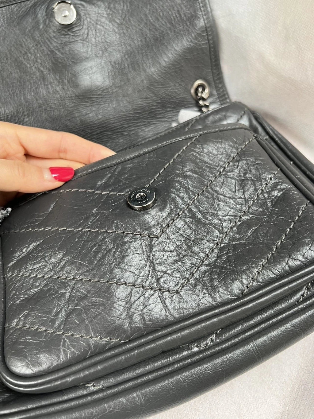Saint Laurent Niki Gray Silver Shoulder Bag Crossbody Excellent