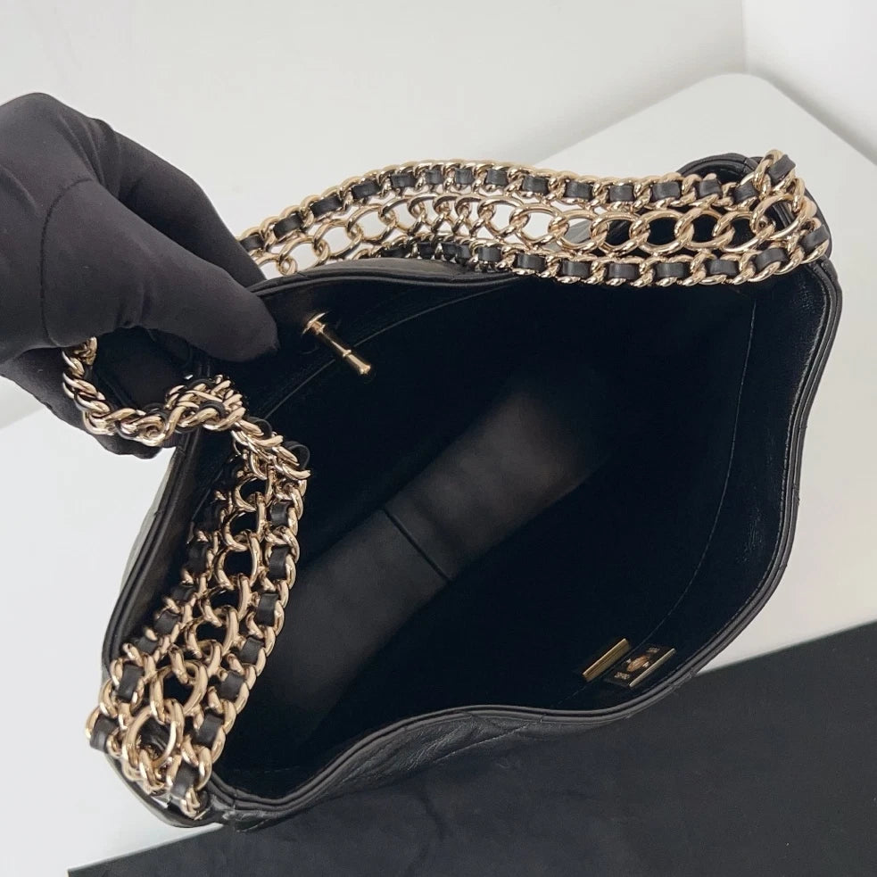 Chip Version Chanel Waterfall Gold Chain Hobo Black Diamond Shoulder Bag