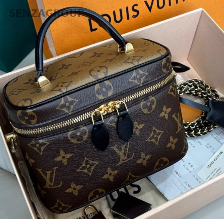 Louis Vuitton Vanity Monogram Chain Shoulder Bag Crossbody Brown Gold Women