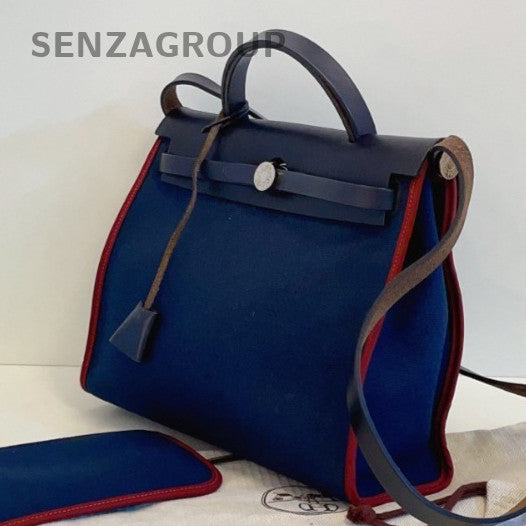 Hermes Herbag31 Top Handle Bag Crossbody Blue Silver Used Women Classic