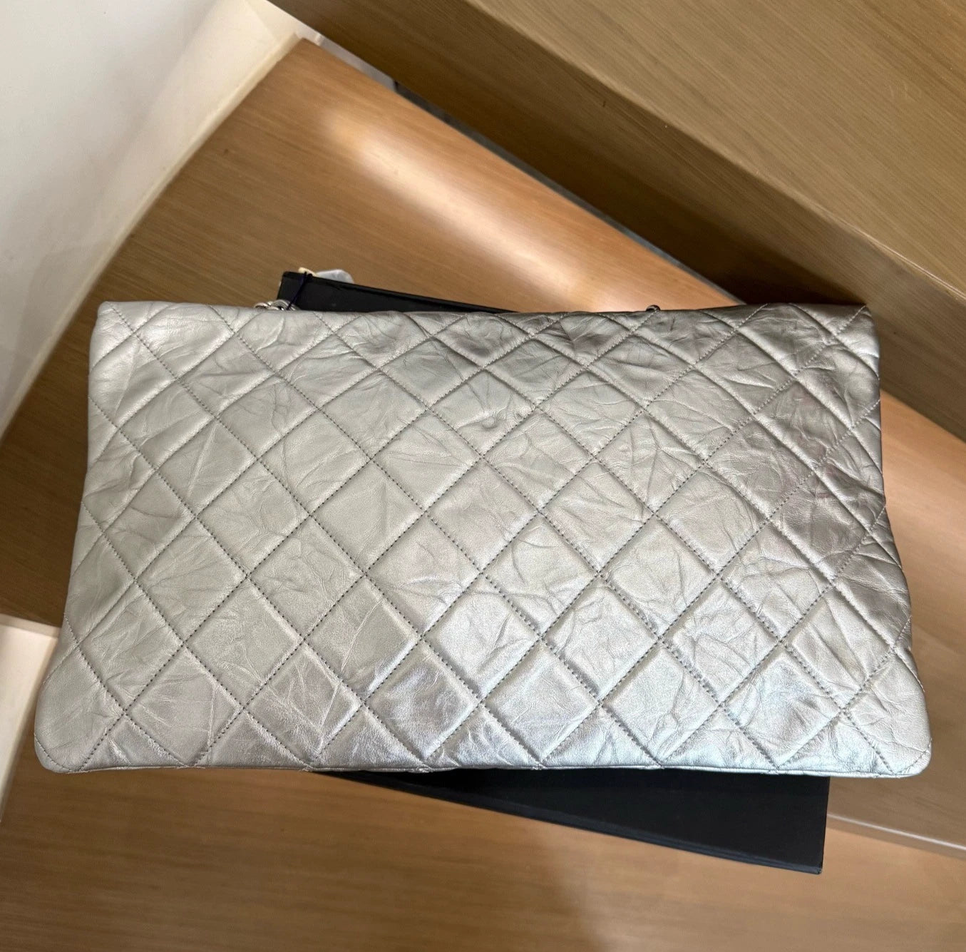 Chanel Airport Flap GM Shoulder Bag Silver Turn Lock Women Fashion