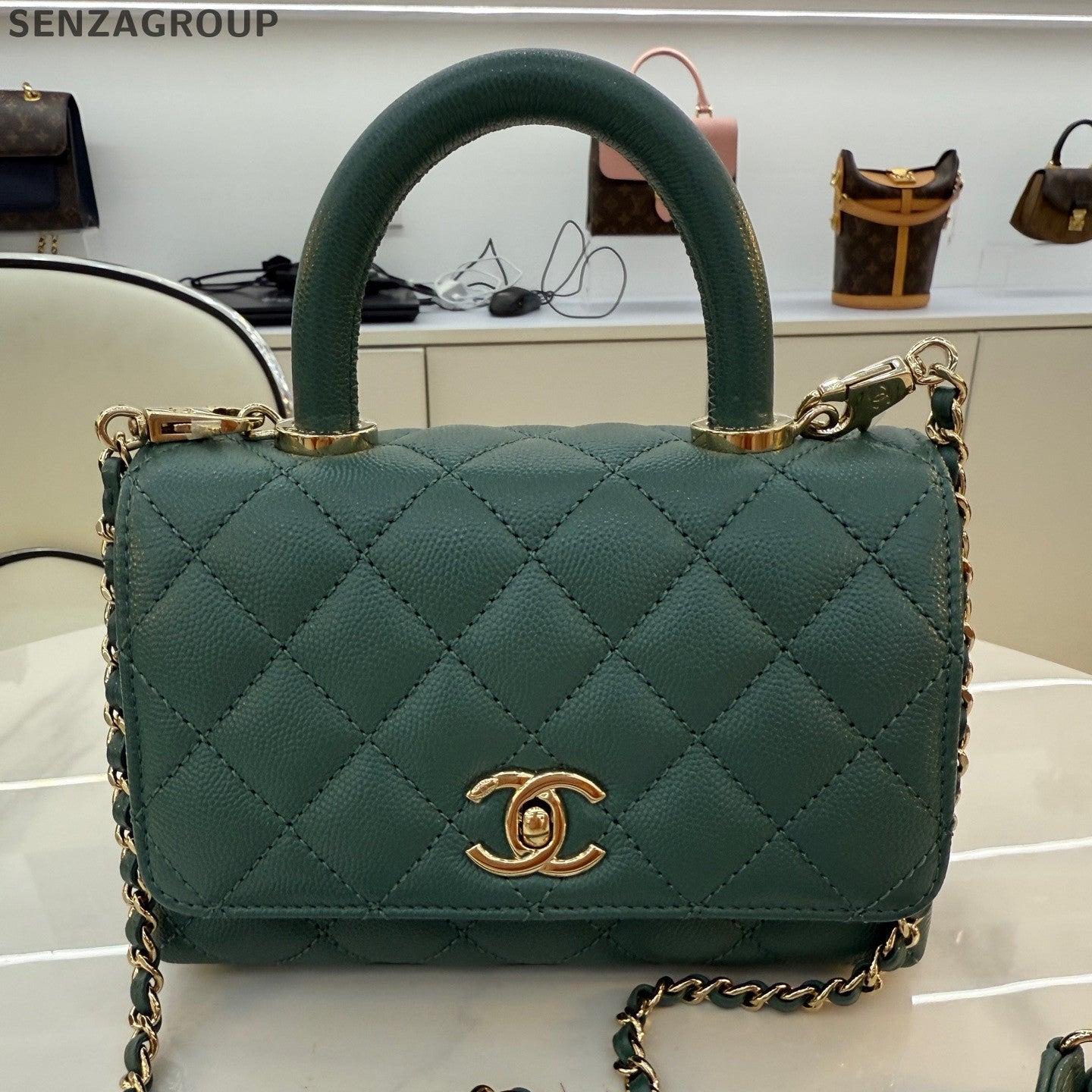 Chanel Coco Handle Mini Green Gold Chain Crossbody Bag Women's Fashion