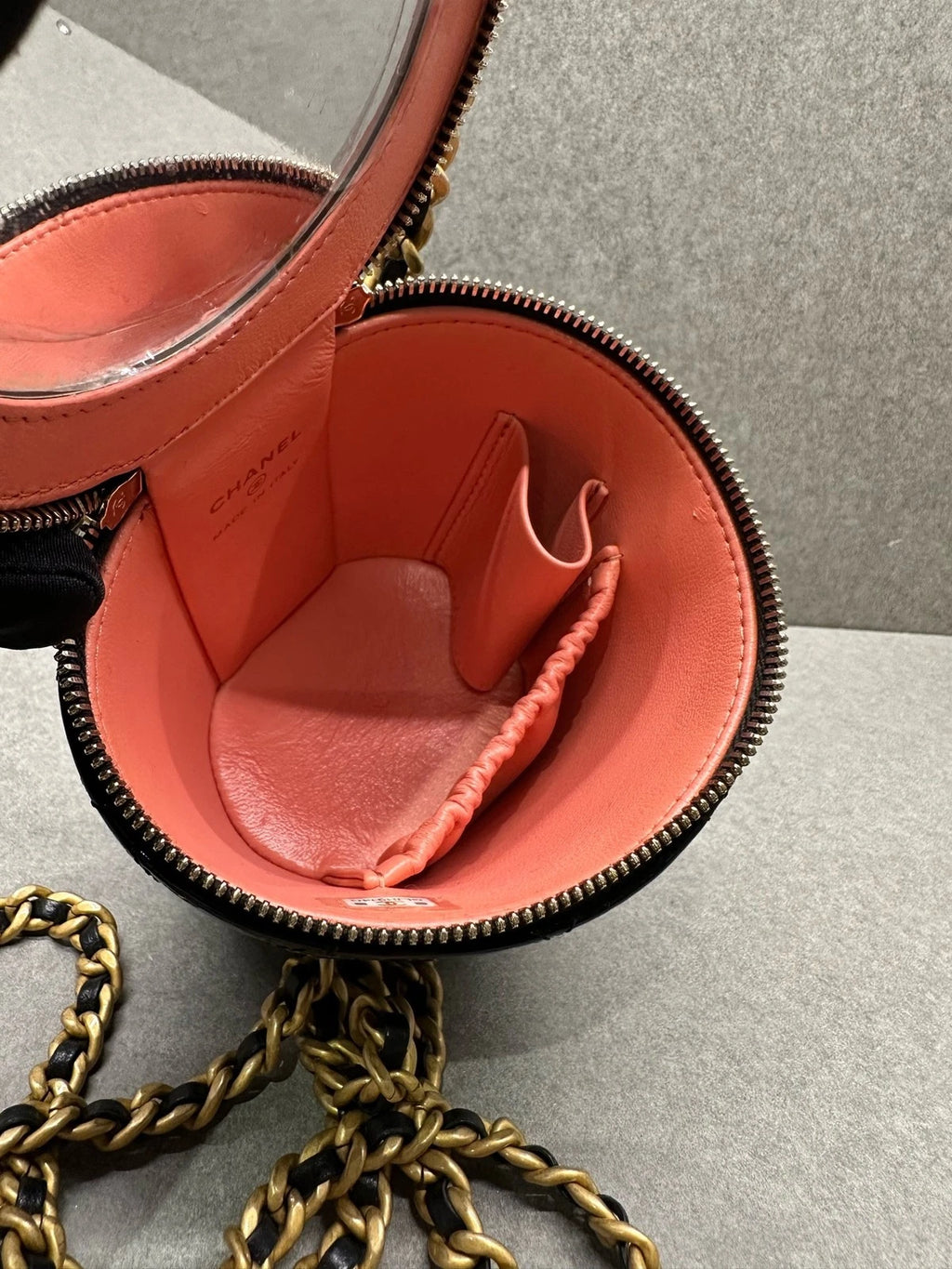 Chanel Black Patent Leather Mini Bucket Cosmetic Bag For Women