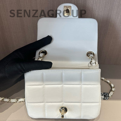 Chanel White Square Mini Flap Bag with Gold Chain - Women's Fashion