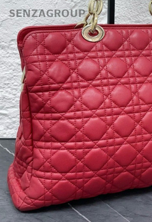 Dior Panarea Cannage  Chain Tote Shoulder Bag Red Gold Women Classic