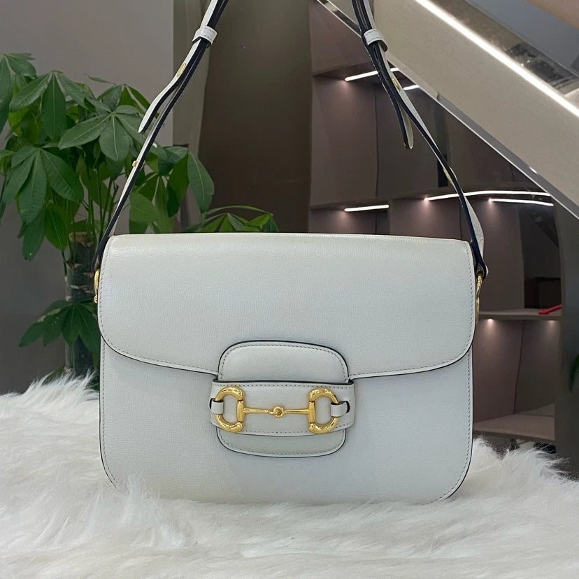Gucci 1955 Medium Shoulder Bag White Gold Hardware Classic Women's
