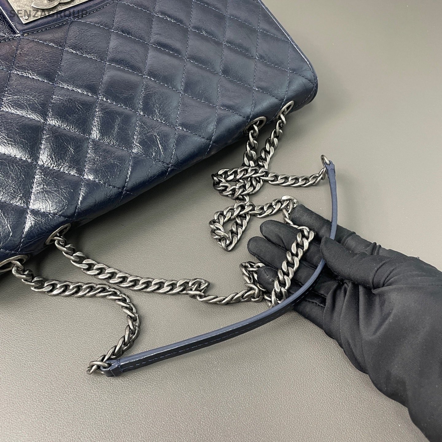 CHANEL Classic Flap Leboy Chain Shoulder bag Oil wax leather Deep Blue Women