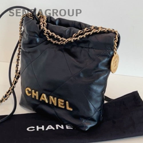 Chanel 22Bag Mini Chain Shoulder Bag Crossbody Black Gold Women Classic