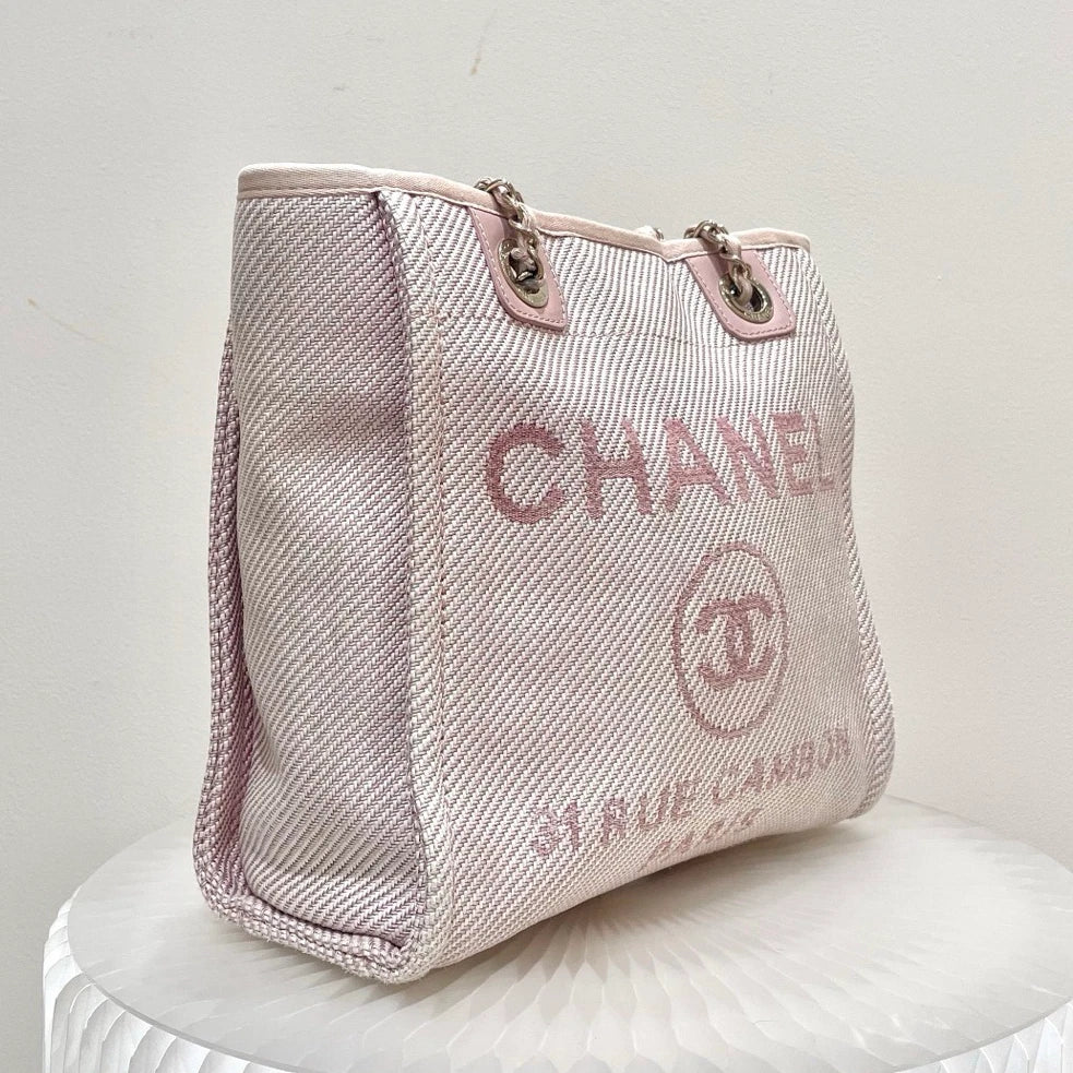 Chanel Beach Bag PM Tote Chain Shoulder Bag Pink Used Women Classic