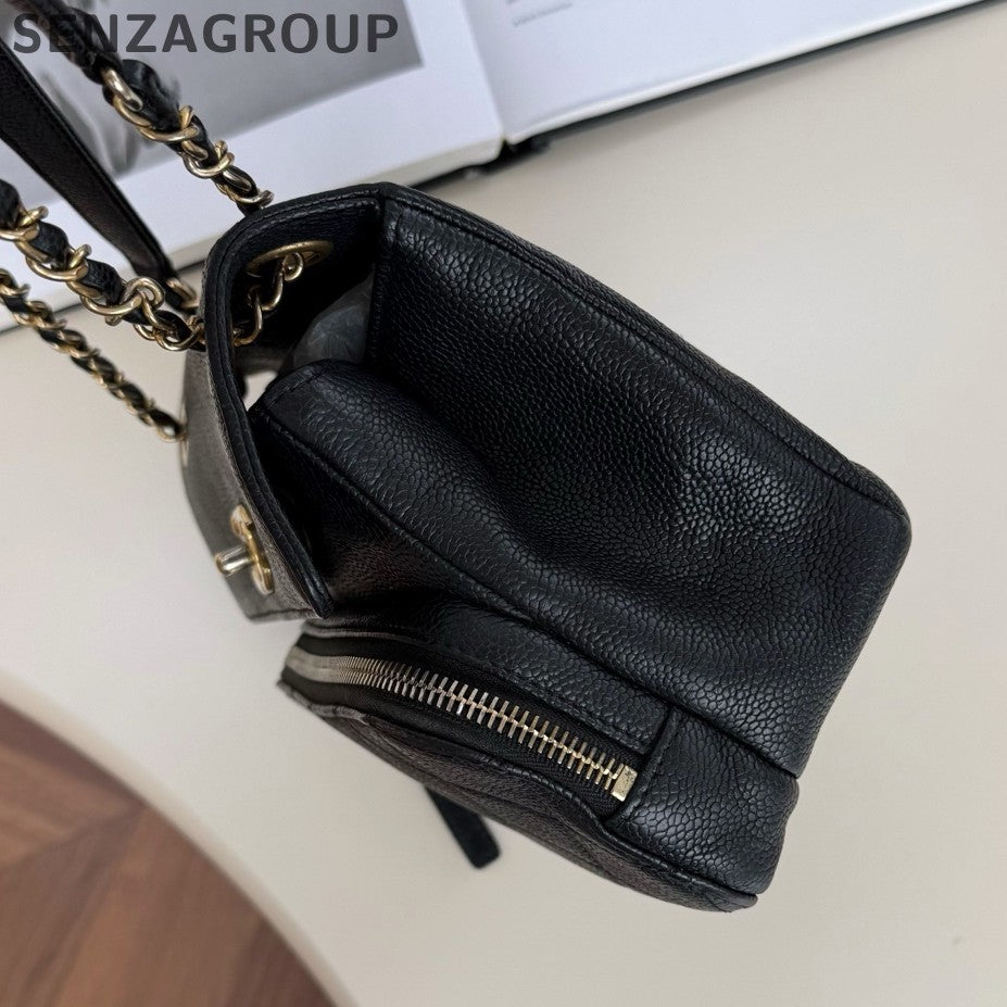Chanel Diamond Chain Black Gold Shoulder Bag Crossbody Women Classic
