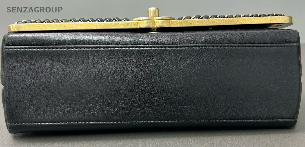 Chanel Lambskin Chain Shoulder Bag Crossbody Black Gold Women Classic Designer