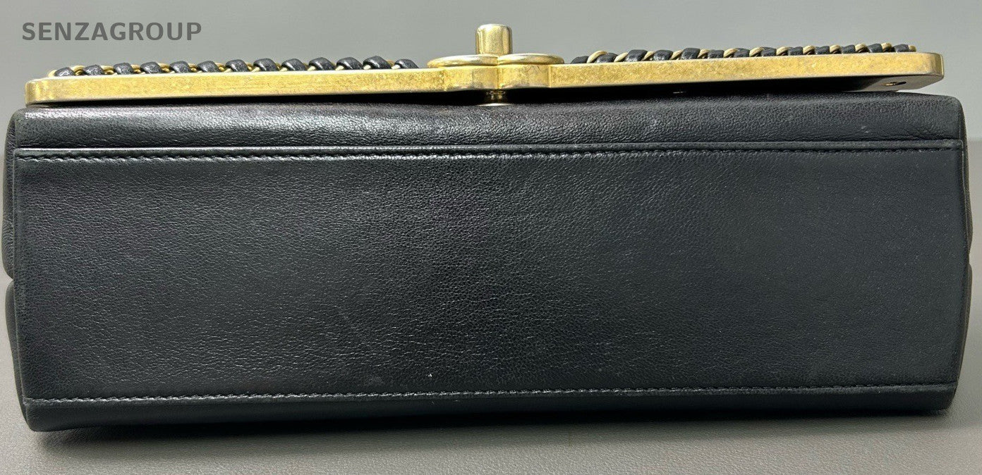 Chanel Lambskin Chain Shoulder Bag Crossbody Black Gold Women Classic Designer