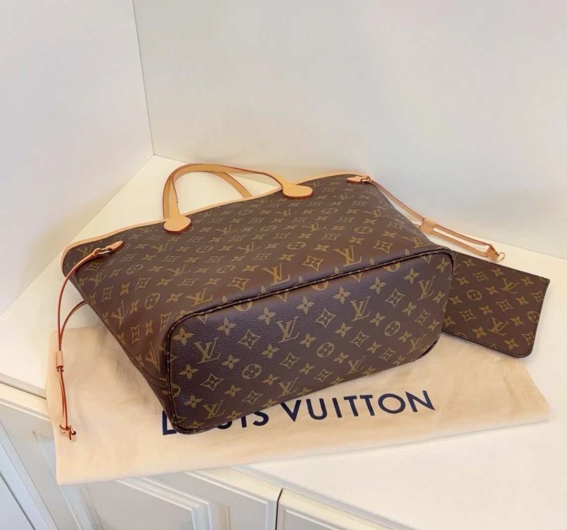 Louis Vuitton Neverfull MM Monogram Canvas Shoulder Bag Brown Women